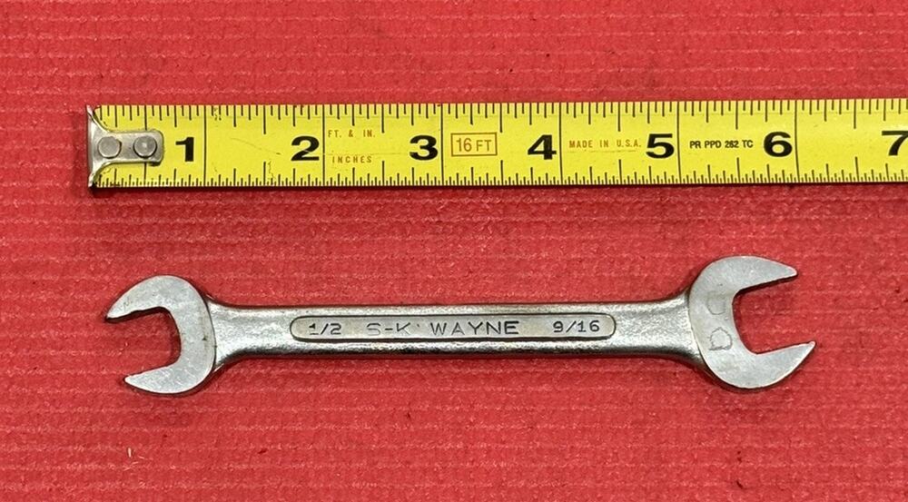 Vintage SK Wayne Tools 0-1618, 1/2" X 9/16" Open End Wrench Made in USA